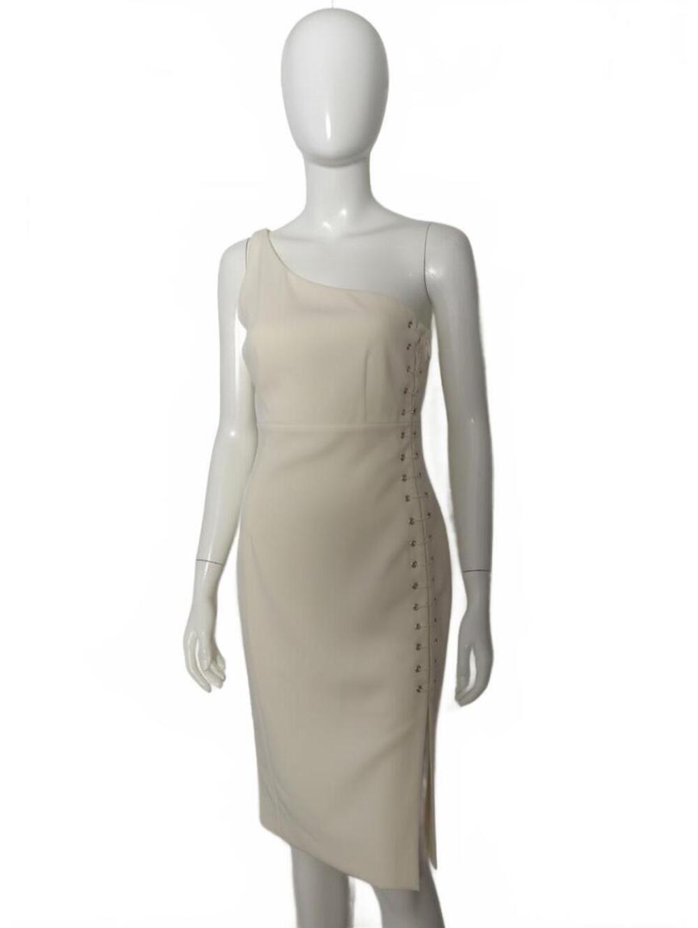 Mare Mare One-Shoulder Ivory Dress with Side Lace-Up Detail Size XS